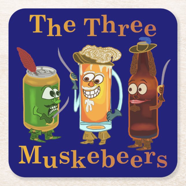 Lustiges Bier-Wortspiel drei Muskebeers humorvoll Rechteckiger Pappuntersetzer (Vorderseite)
