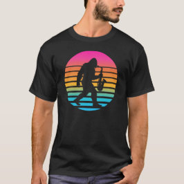 Lustiges Bigfoot-Saxophon Retro-Sonnenuntergangs-D T-Shirt