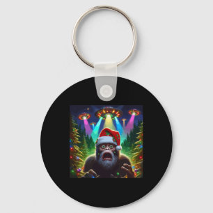 Lustiges Bigfoot-Selfie mit Alien-Ufo-Weihnachtsra Schlüsselanhänger