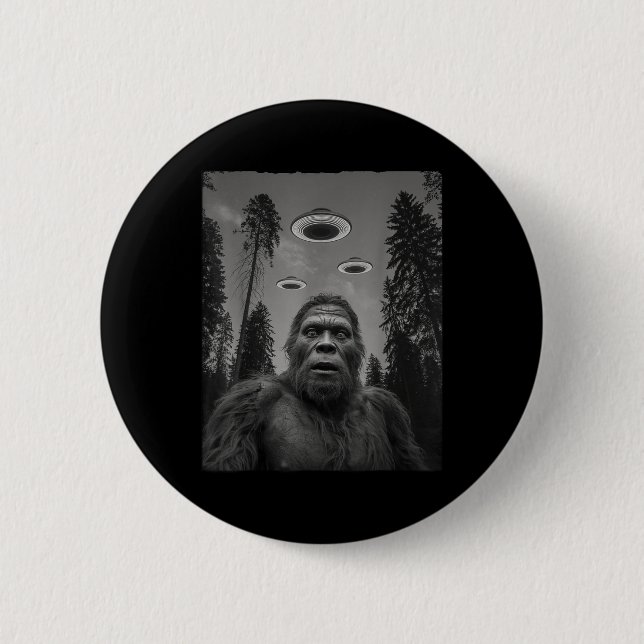 Lustiges Bigfoot- und UFO-Selfie  Button (Vorderseite)