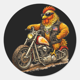 Lustiges Biker-Hahn-Design Cooles Huhn Motorrad Runder Aufkleber