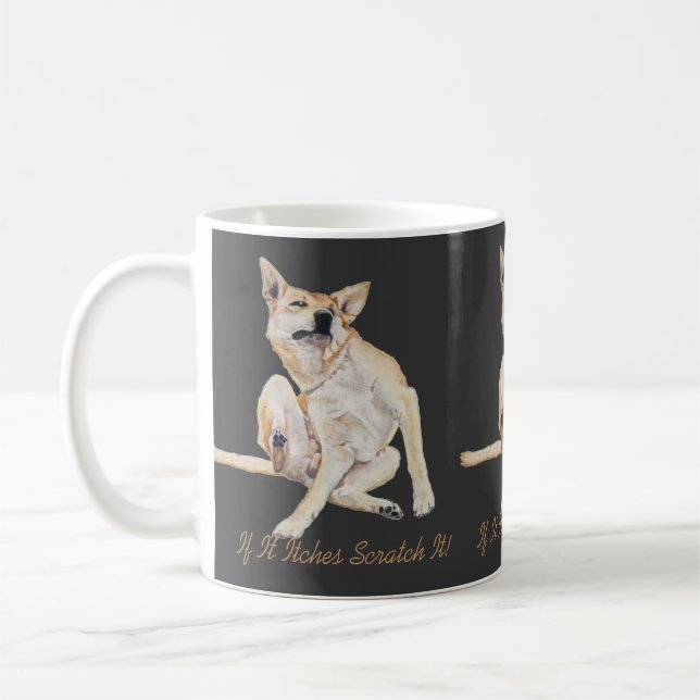 lustiges Bild juckender Hunde mit Slogan Kaffeetasse (Links)