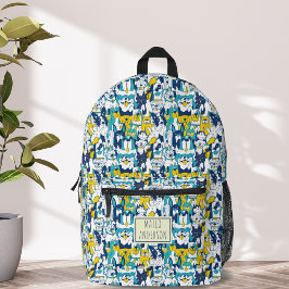 Lustiges Blau Gelb Hunde Muster Personalisierter N Bedruckter Rucksack
