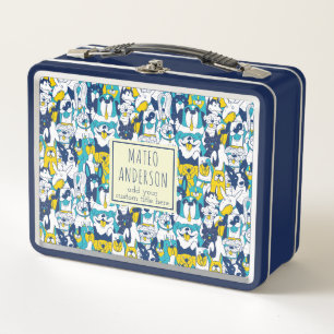 Lustiges Blau Gelb Hunde Muster Personalisierter N Metall Brotdose