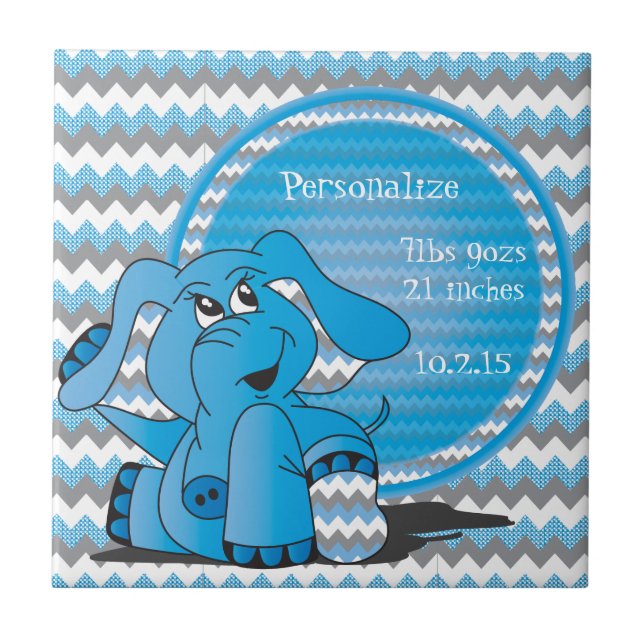 Lustiges blaues Zickzack albernes Elefant-Andenken Fliese (Vorderseite)