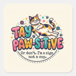 Lustiges Bleib-Paw-sitiv-Katzengeschenk Quadratischer Aufkleber