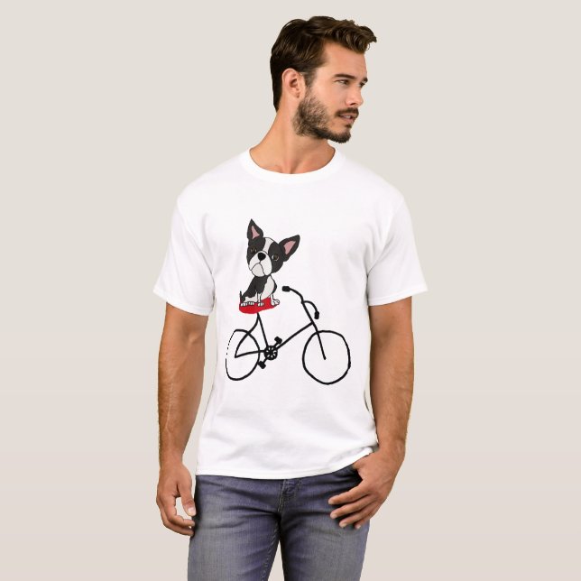 Lustiges Boston-Terrier Reitfahrrad T-Shirt (Vorne ganz)