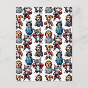 Lustiges Boxen Katze Hund Muster Design Postkarte