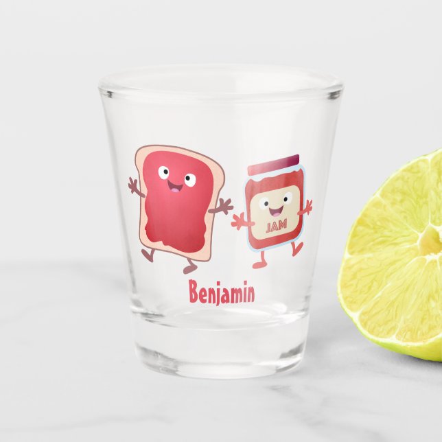 Lustiges Brot und Marmeladenfiguren Schnapsglas (Vorderseite)