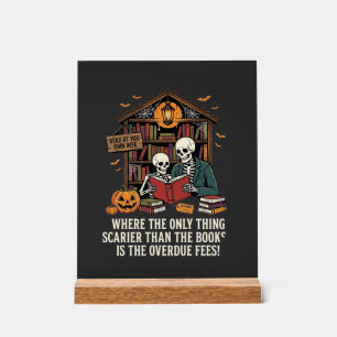 Lustiges Buchliebhaber Halloween-Skelett-Bibliothe Acrylschild