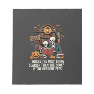 Lustiges Buchliebhaber Halloween-Skelett-Bibliothe Notizblock
