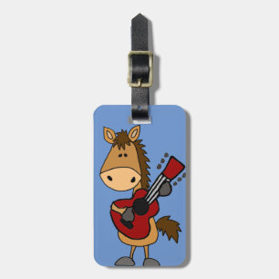 Lustiges Bucht-Pferd, das Gitarren-Kunst spielt Gepäckanhänger