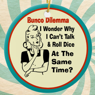 Lustiges Bunco Dilemma mit Retro Frau Keramikornament