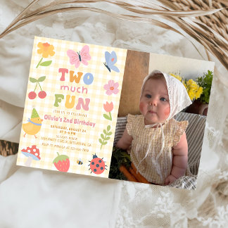 Lustiges buntes Gingham Mädchen 2. Geburtstagsfoto Einladung