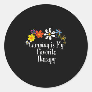 Lustiges Camping ist Lieblingstherapie sagt Blumen Runder Aufkleber