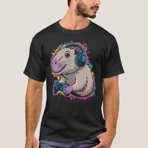 Lustiges Capybara-T-Shirt Gamepad-Kopfhörer Videos T-Shirt