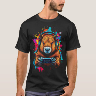 Lustiges Capybara-T-Shirt Gamepad-Kopfhörer Videos T-Shirt
