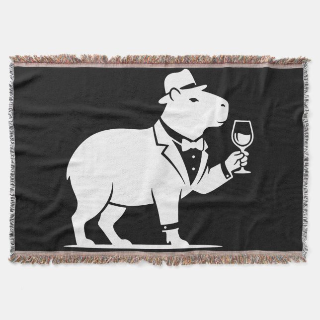 Lustiges Capybara-Weinglas Minimalist Modern Decke (Vorderseite)