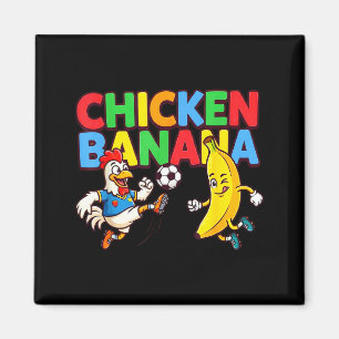 Lustiges Cartoon-Huhn-Banane-Fußballspieler-Ball G Magnet