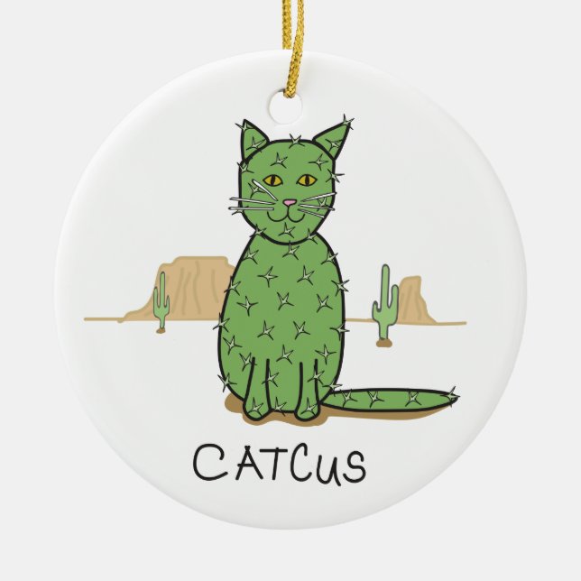 Lustiges "Catcus" Kaktus-Zeichnen Keramikornament (Vorne)