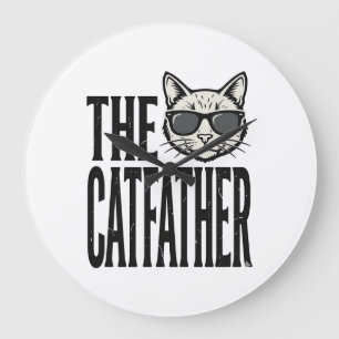 Lustiges Catfather Vintage-Katzen-Zitat Grafik-Shi Große Wanduhr