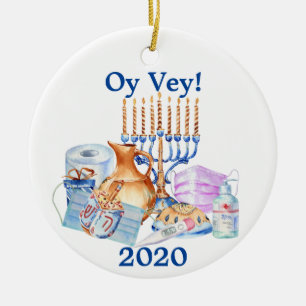 Lustiges Chanukka Covid Wasserfarbe Quarantäne 202 Keramik Ornament