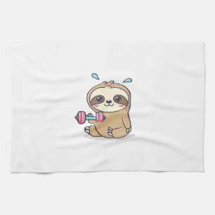 Lustiges Chibi-Faultier-Workout Cute Kawaii-Gym-C Geschirrtuch