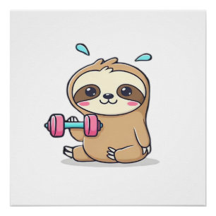 Lustiges Chibi-Faultier-Workout Cute Kawaii-Gym-C Poster