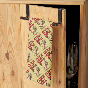 Lustiges "Cluck & Roll" Cooler Hahn Cartoon-Design Geschirrtuch