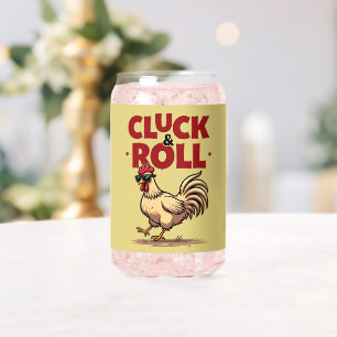 Lustiges "Cluck & Roll" Cooles Cartoon-Design eine Dosenglas