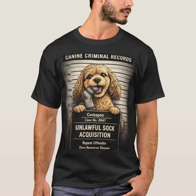 Lustiges Cockapoo-Mugshot-Shirt Geschenk T-Shirt (Vorderseite)