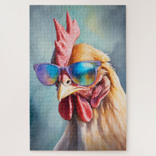 Lustiges Cooles Huhn Mit Sonnenbrille Wasserfarbe