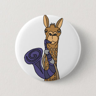 Lustiges cooles Lama, das Saxophone-Vorlagen-Kunst Button