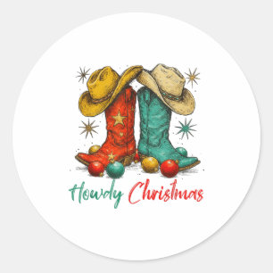 Lustiges Country Western Weihnachten Howdy Cowboy Runder Aufkleber