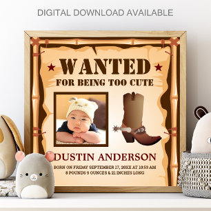 Lustiges Cowboy-Foto Gesucht Baby-Geburtsstatistik Poster