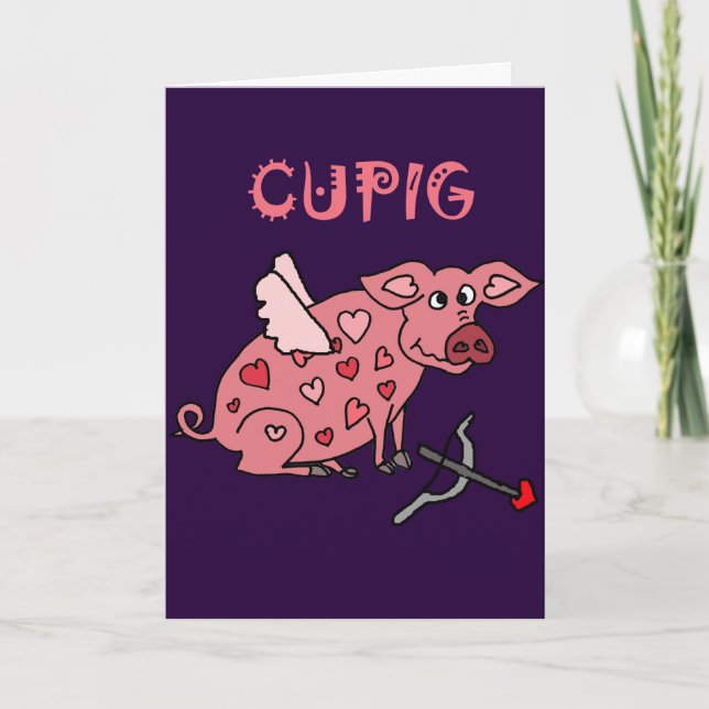 Lustiges Cupig Liebe-Schwein Feiertagskarte (Vorderseite)