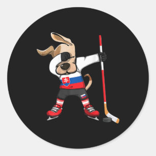 Lustiges Dabbing-Hund Slowakei Eishockeyfans Jerse Runder Aufkleber