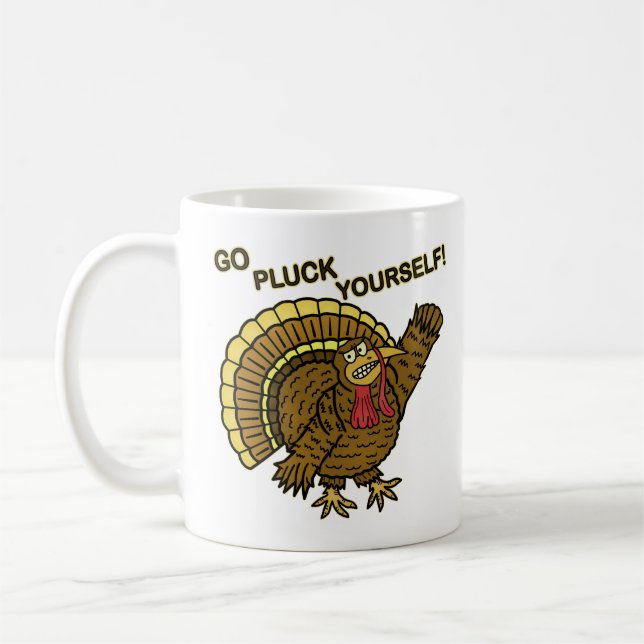 Lustiges die Erntedank-Türkei-Wortspiel Kaffeetasse (Links)
