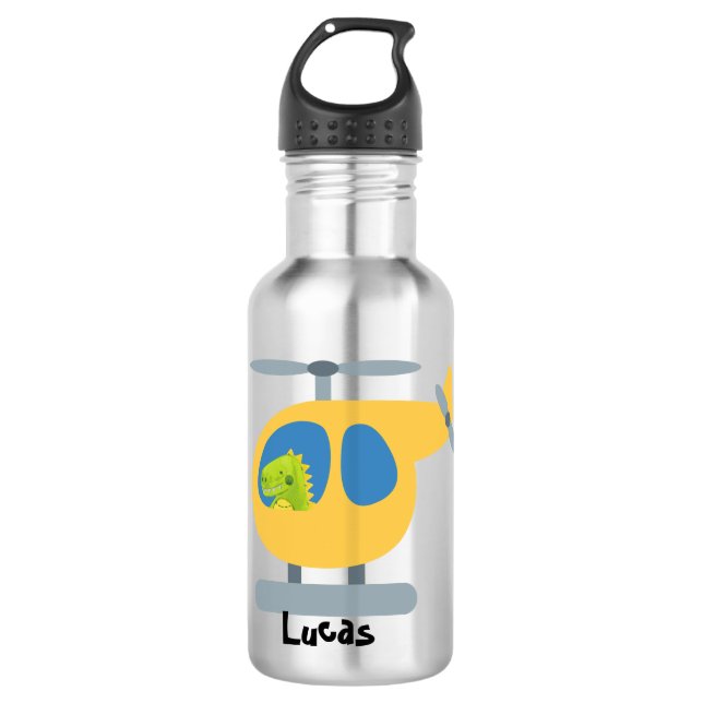 lustiges Dinosaurier-Party mit Gelbhubschrauber Edelstahlflasche (Vorderseite)