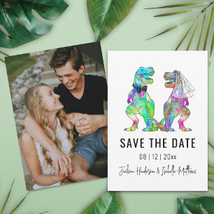 Lustiges Dinosaurier-Themen-Hochzeitsporträt-Foto Save The Date
