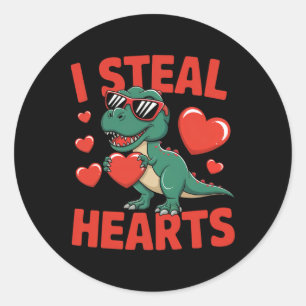 Lustiges Dinosaurier-Valentins-Design mit Herzen  Runder Aufkleber