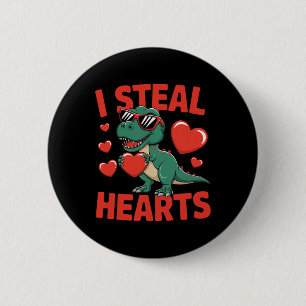 Lustiges Dinosaurier Valentinsdesign mit Herzen  Button