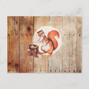 Lustiges Eichhörnchen auf Holz Postkarte