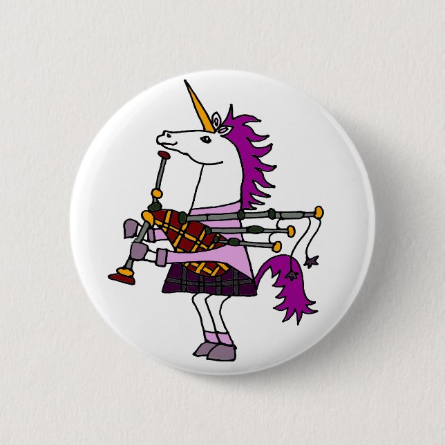 Lustiges Einhorn, das Dudelsack-Kunst spielt Button (Vorderseite)