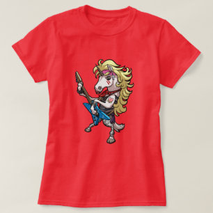 Lustiges Einhorn Glam Metal Hard Rock Gitarre Cart T-Shirt