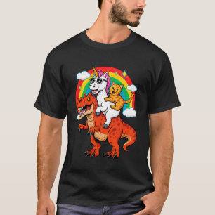 Lustiges Einhorn Katze Reitet Dinosaurier T-Rex Re T-Shirt