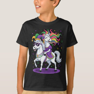 Lustiges Einhorn Reitpferd Narrenhut Frauen Männer T-Shirt