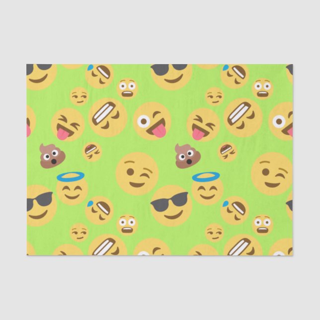 Lustiges Emoji Muster (Grün) Seidenpapier (Vorderseite)