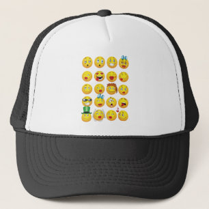 Lustiges Emoji stellt cooles fantastisches Lächeln Truckerkappe