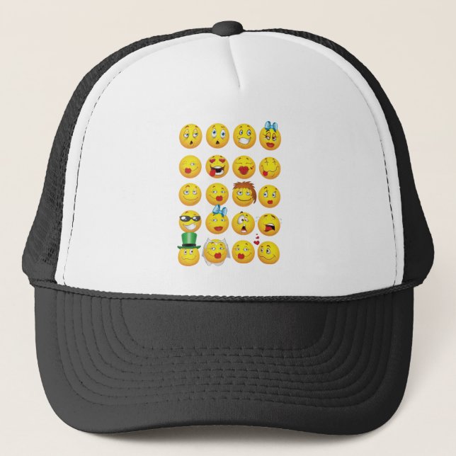 Lustiges Emoji stellt cooles fantastisches Lächeln Truckerkappe (Vorderseite)